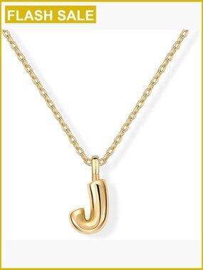14K Gold Plated Dainty Chunky Bubble Initial Pendant Necklace for Women